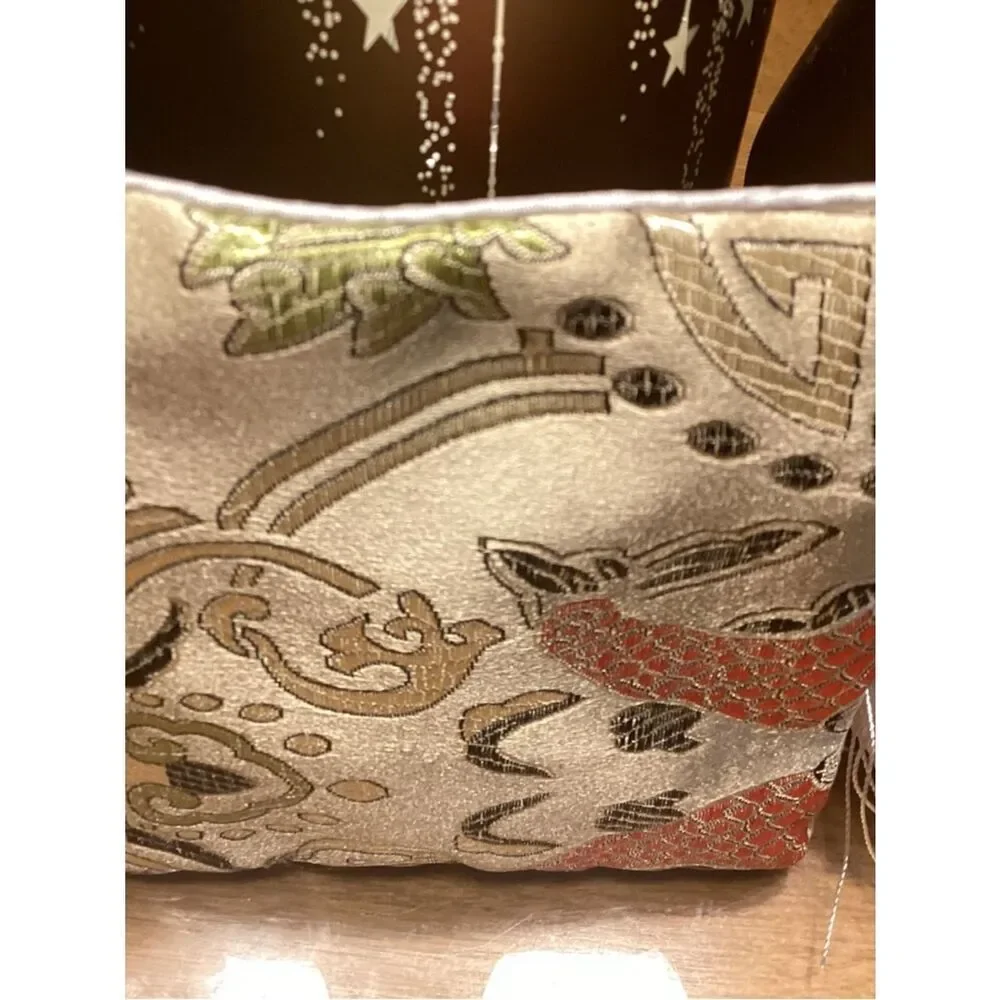 NWT. Gold Embroidered Fish Tassel Wristlet Clutch